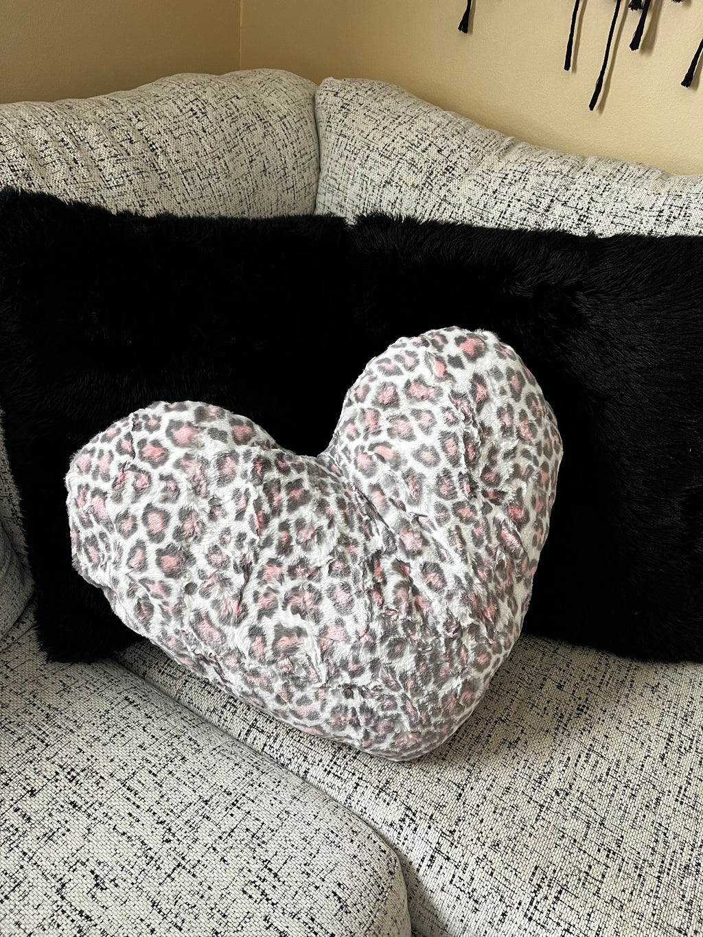 Blush Leopard Large Heart Throw Pillow