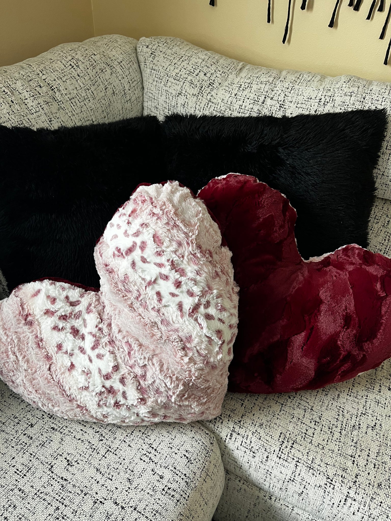 Wild Rose Wild Lynx/Merlot Hide Large Heart Throw Pillow