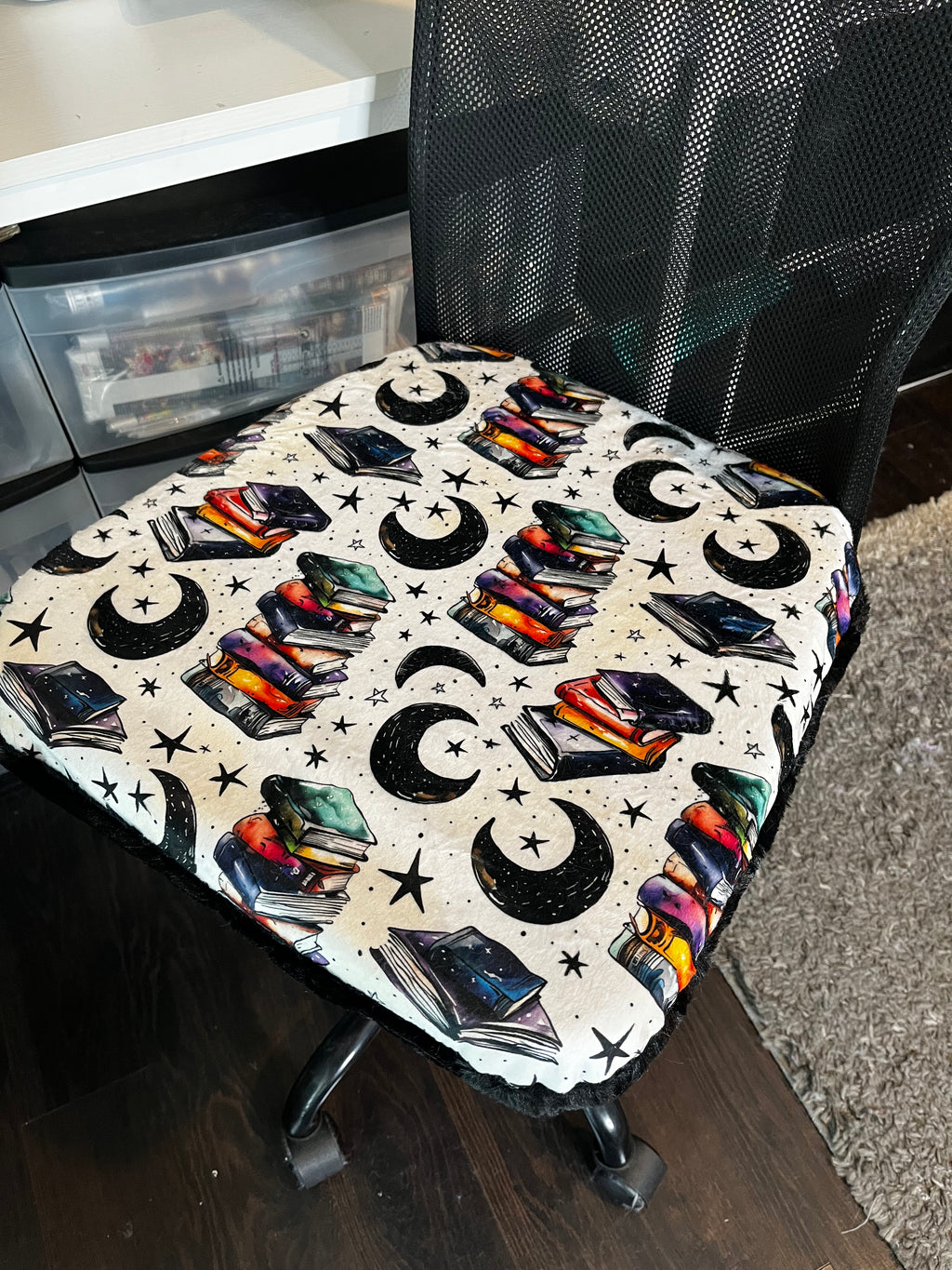 Night Book Stacks/ Caviar Hide Zippered Seat cushion cover with foam insert
