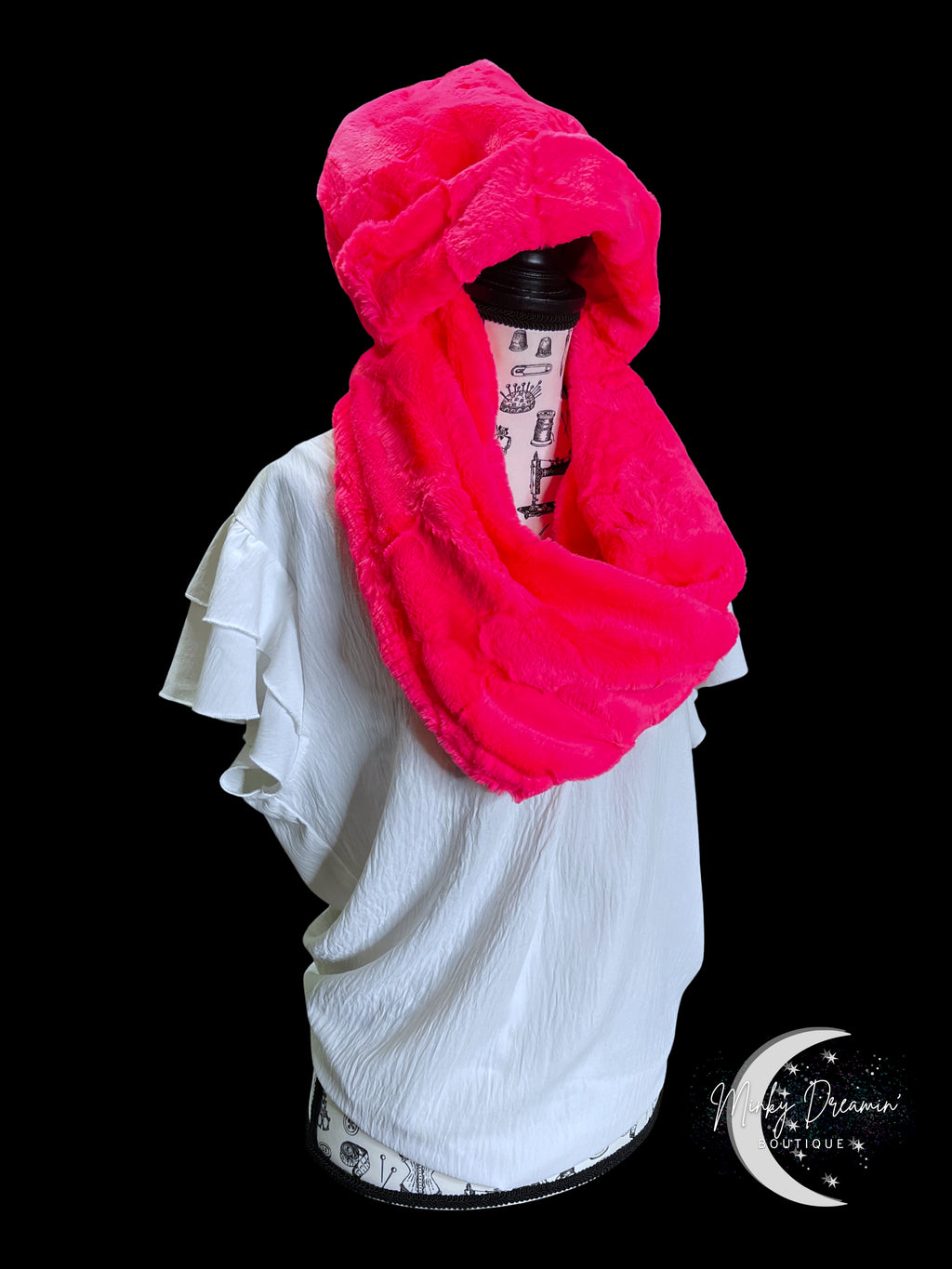 Neon Diva Pink Hide Beanie Cap & Infinity Scarf Set