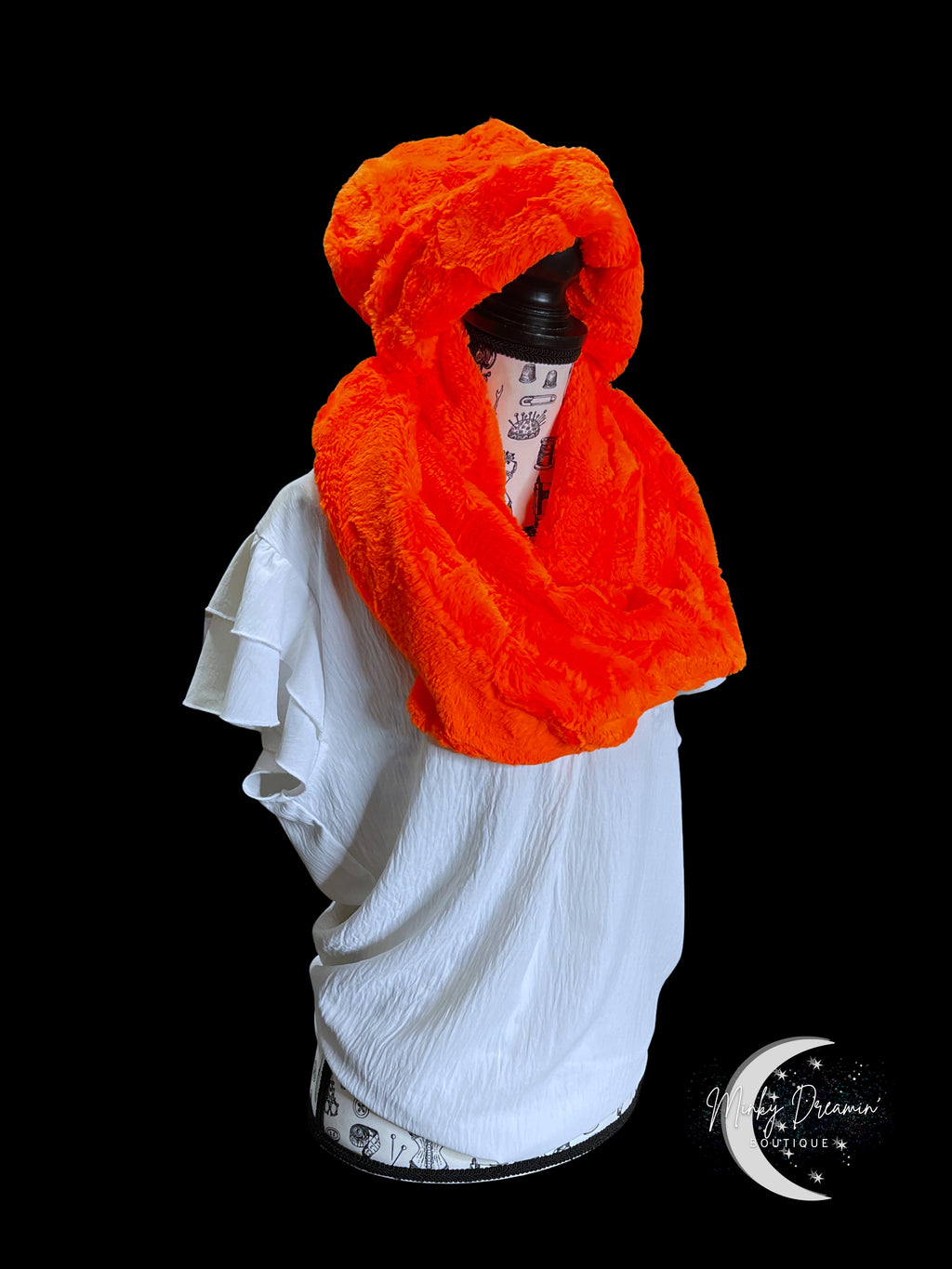 Neon Blaze Orange Hide Beanie Cap & Infinity Scarf Set
