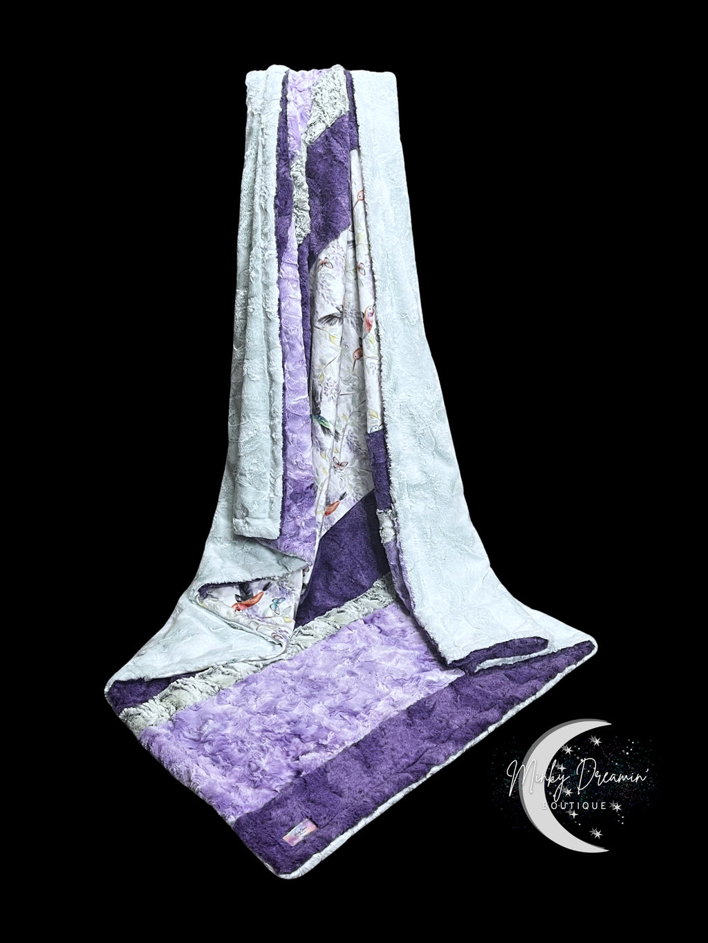 Wisteria Hysteria Strip Minky/Ice Blue New York