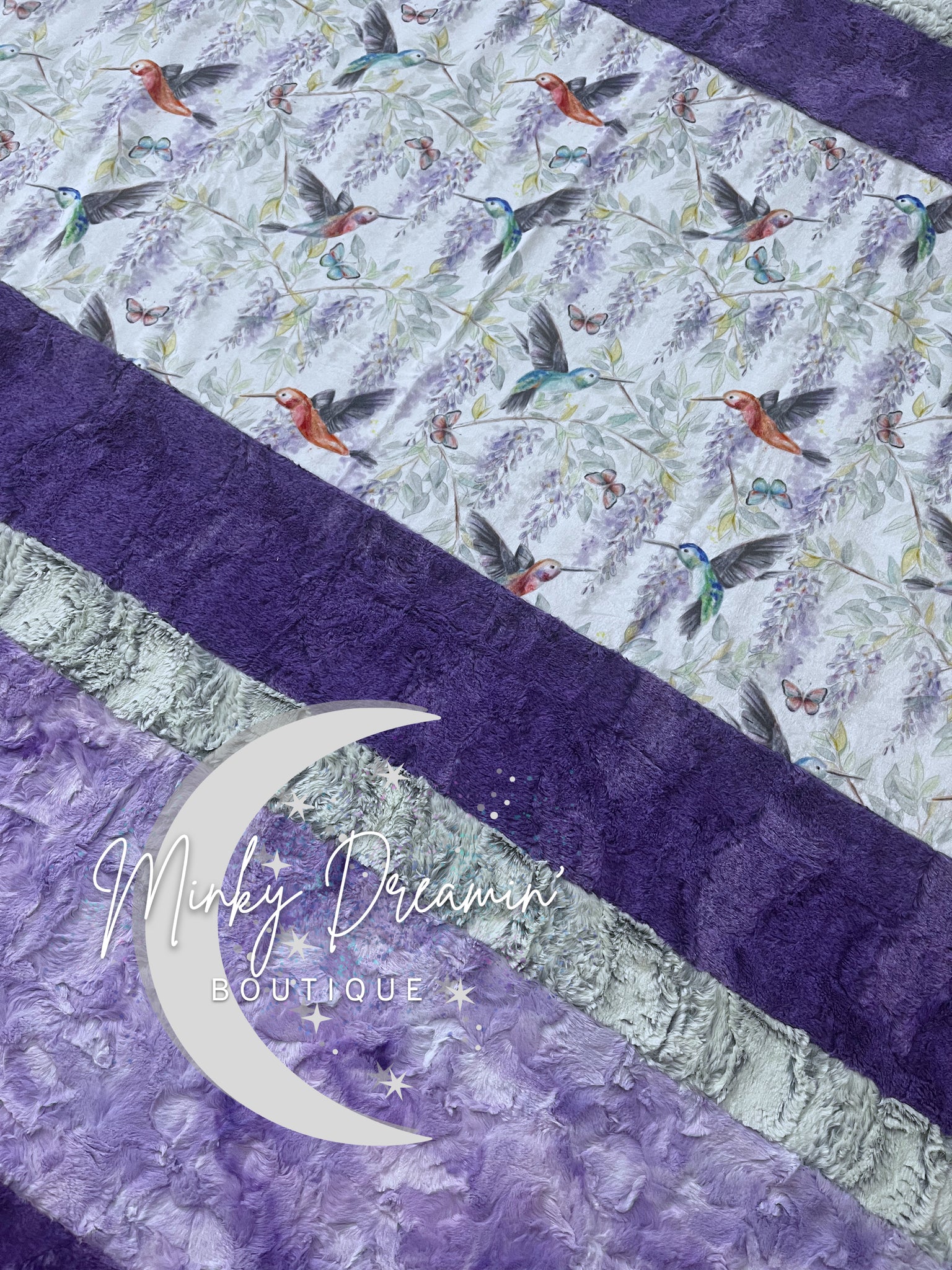 Wisteria Hysteria Strip Minky/Ice Blue New York