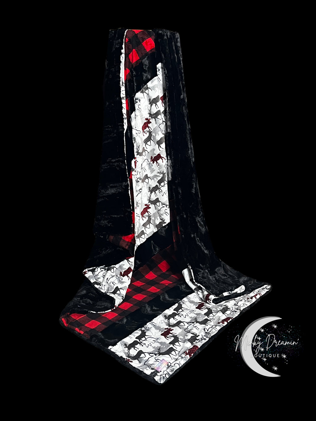 Buffalo Check Moose Strip Minky/Black Willow